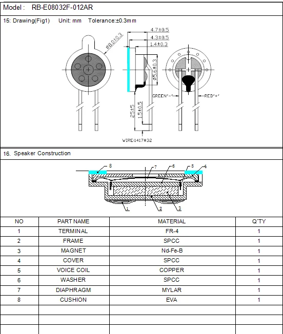 Micro 8mm Dynamic Bass Speaker Driver Unit Low Price Earphone Speaker Parts 3mw 32ohm OEM Earphone Speaker Supplier