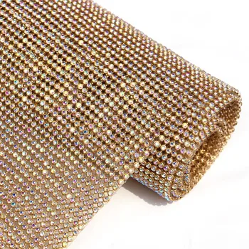 Gold Rhinestone Sheet with AB Crystal, Gold Rhinestone Fabric with AB  Crystal