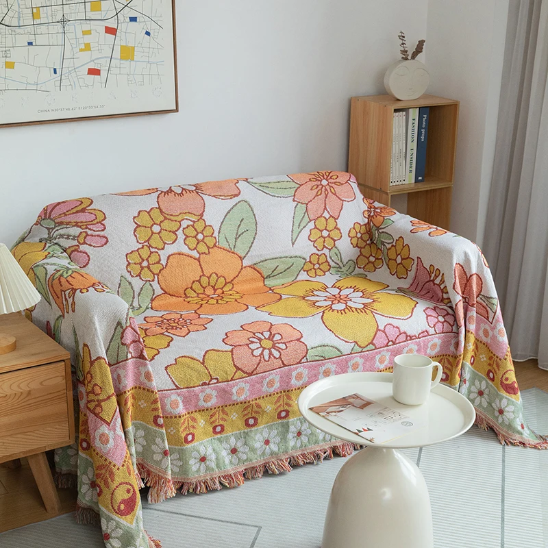 Professional Manufacture Jacquard Woven Throw Blanket Custom Orange