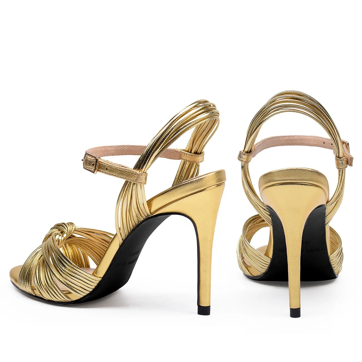 Custom Made PU Leather Stiletto Heels for Women Gold Buckle Strap Toe Heeled Sandals Low Price for Wedding Work Casual Summer