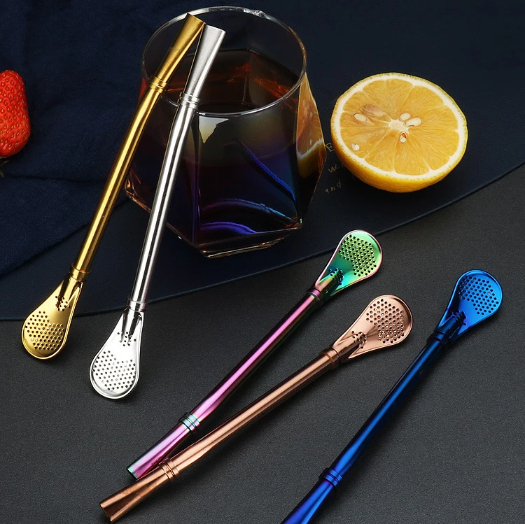 304 Stainless Steel Thick Straws With Filter And Long Spoon, Perfect For  Bubble Tea And Drinks