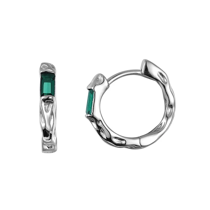 Green Cubic Zirconia Small Hoop Earrings Real S925 Sterling Silver Elegant Green Zircon Inlaid Earrings for Women