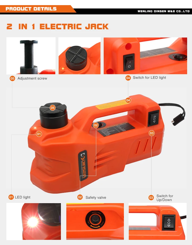 Dinsen Innovative 3 Ton 12 Volt Electric Hydraulic Floor Jack + Tire