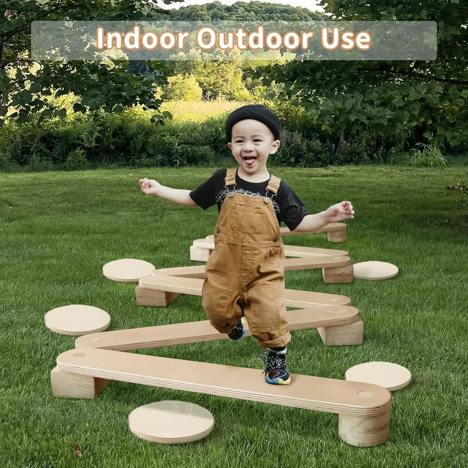 Kids Balance Beam Wooden 5 Stepping Stones Montessori Furniture Balance