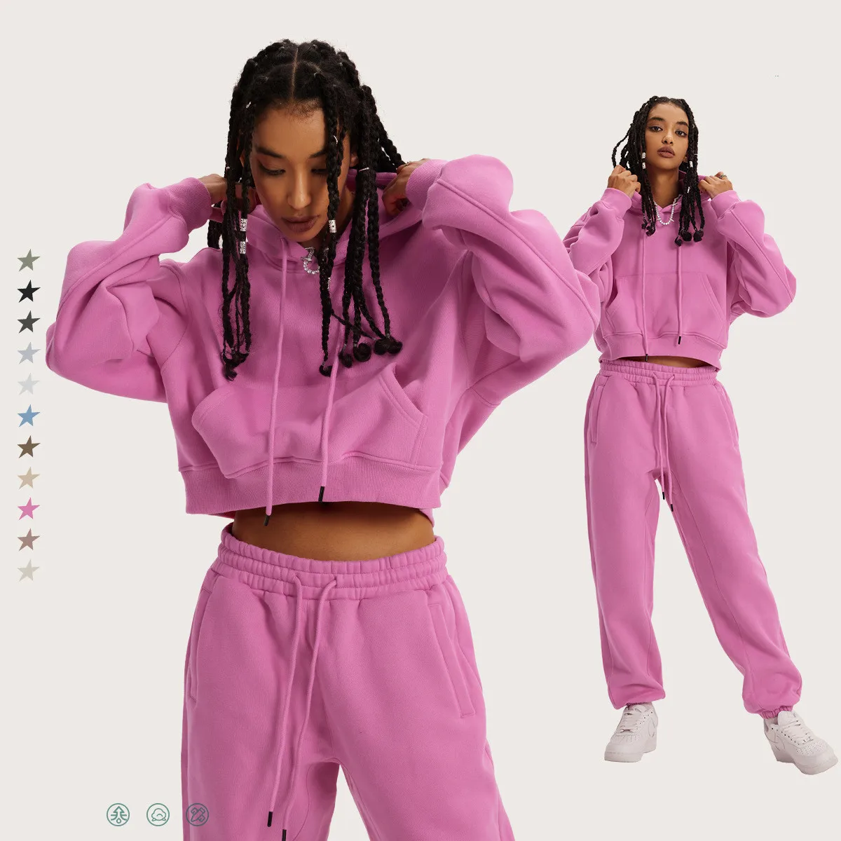 Custom Hooded Solid Autumn Fitness Women Sportswear Two Piece Sports Running Tracksuit Casual Activewear Sets