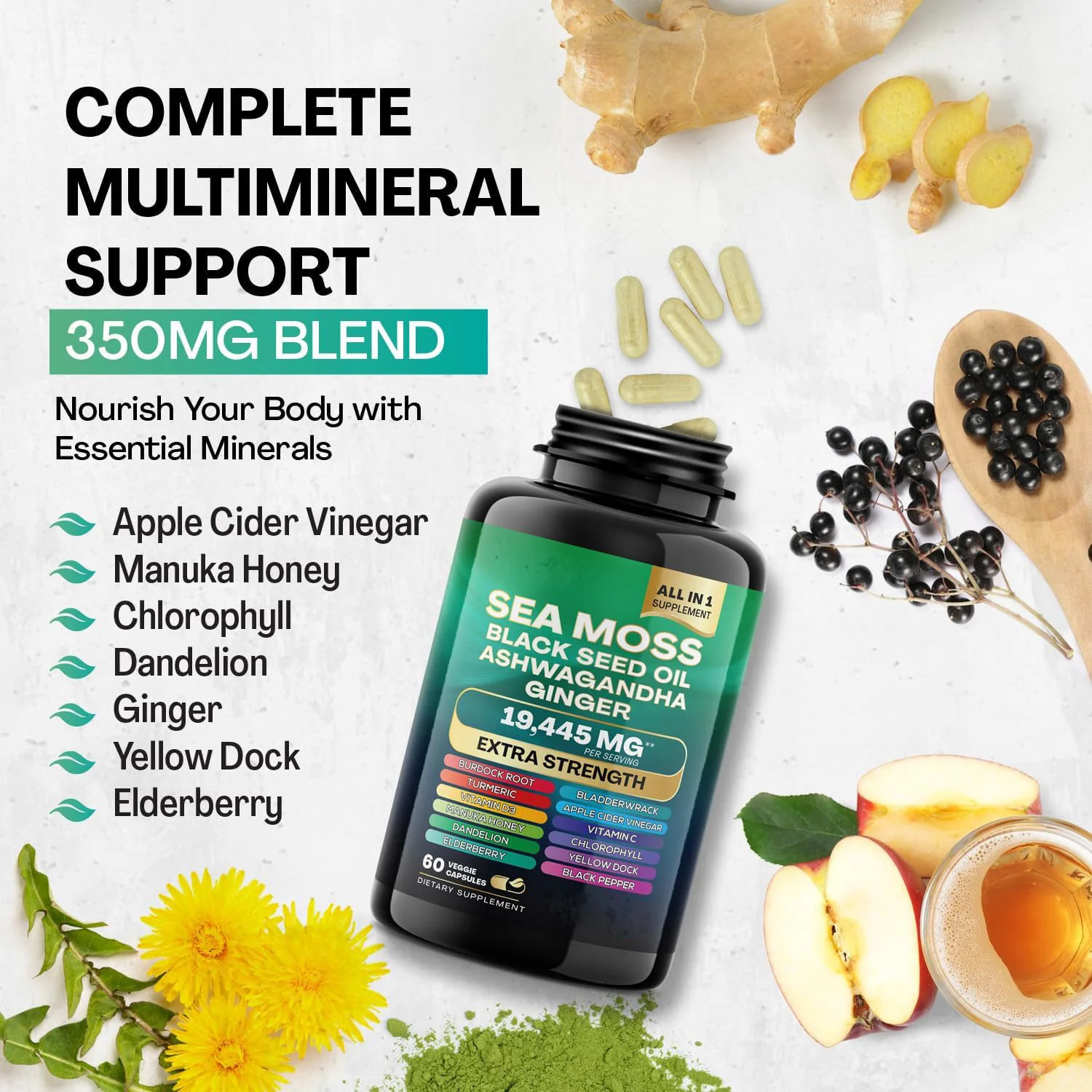 Dropshipping OEM Shilajit and Sea Moss Bundle 60 Count Sea Moss Ginger & Shilajit All in 1 Supplements (1 Pack) for Women & Men_1