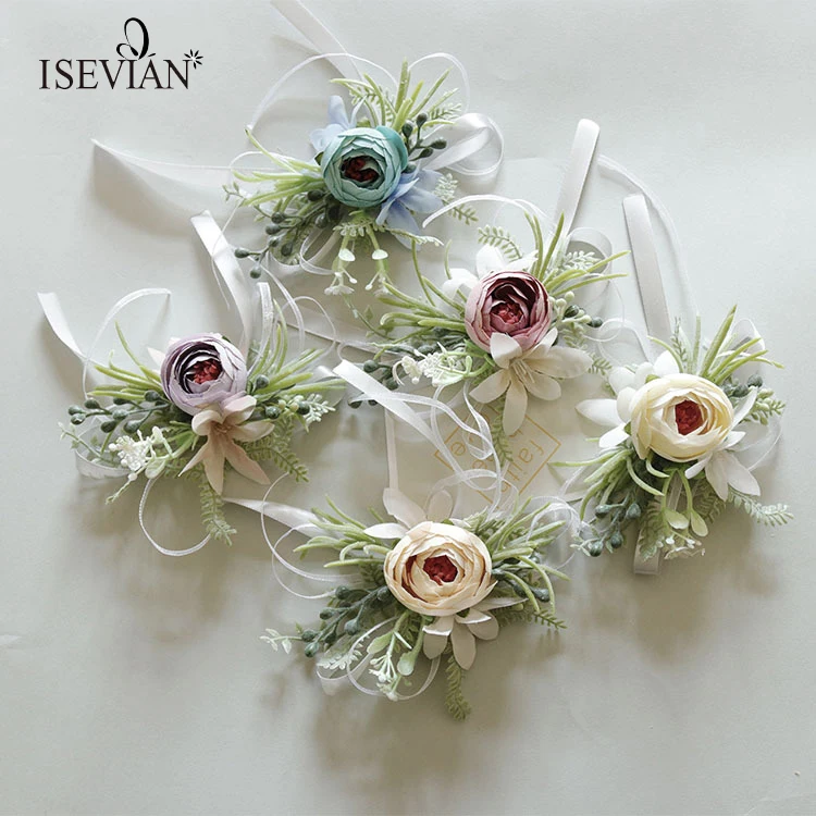 ISEVIAN Artificial Purple Bridal Flower Cheap Wedding Wrist Corsage
