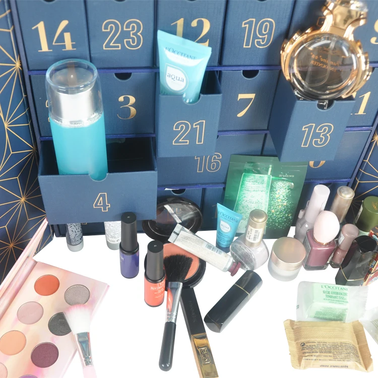 Cosmetic Packaging Girl Gift Box 2mm Crystal Advent Calendar Glossy Lamination Embossing for Nail Polish Oil Skin Care Serum