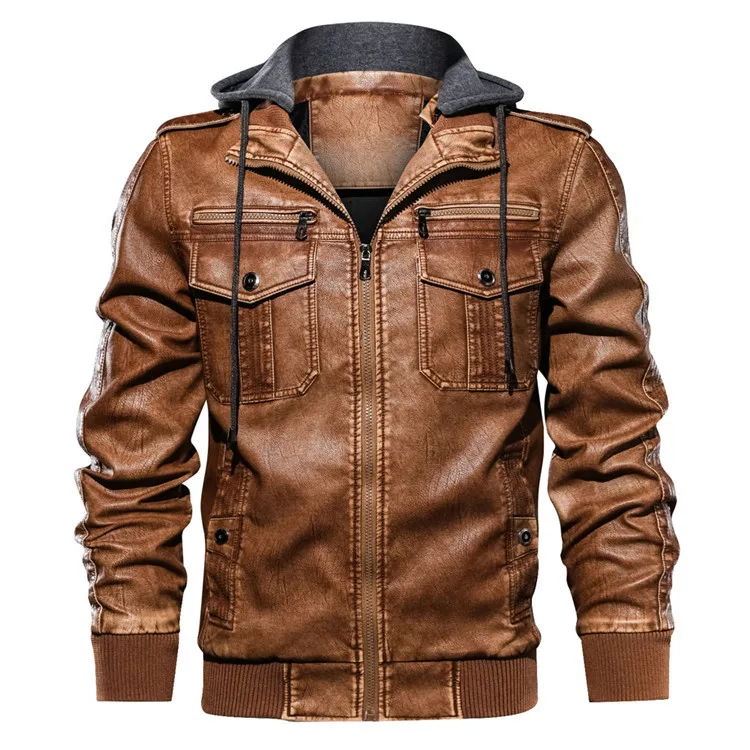 mens hooded leather motorcycle jacket