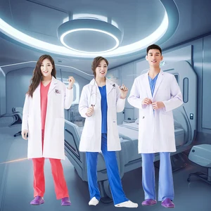 New Arrival Women's Printed Comfortable Long Sleeve White Doctor's Lab Coat Medical Gowns XL Hospital Uniforms