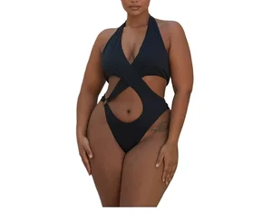 Private Label Women's High Waist Bikini Sexy One Piece Beachwear with Fruit Pattern Hollow Cheeky Bottom Swimwear