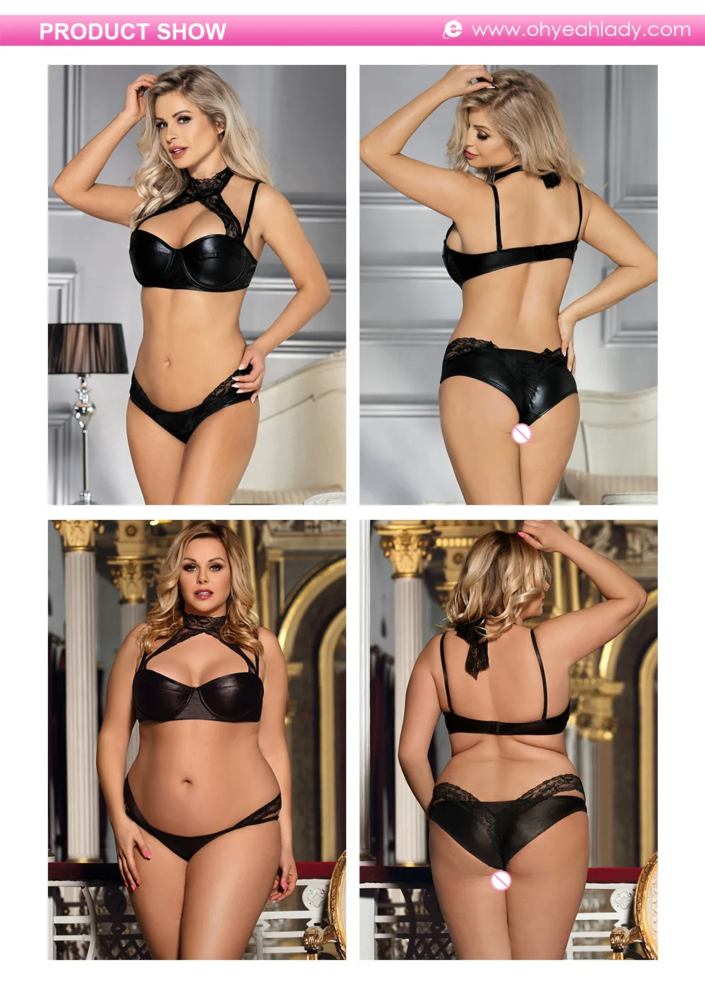 Plus Size Bra And Panty Set Box Package Pu Leather Ladies Underwear