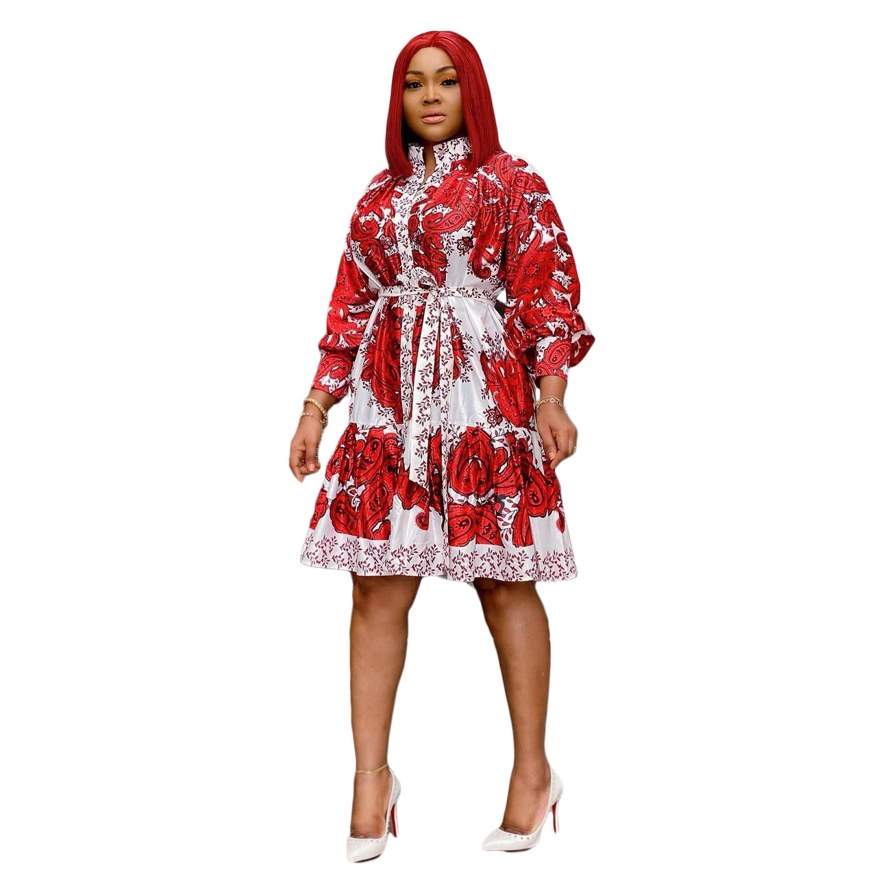 Fashionable Sexy Plus Size Print Flounces Long Sleeves Dress