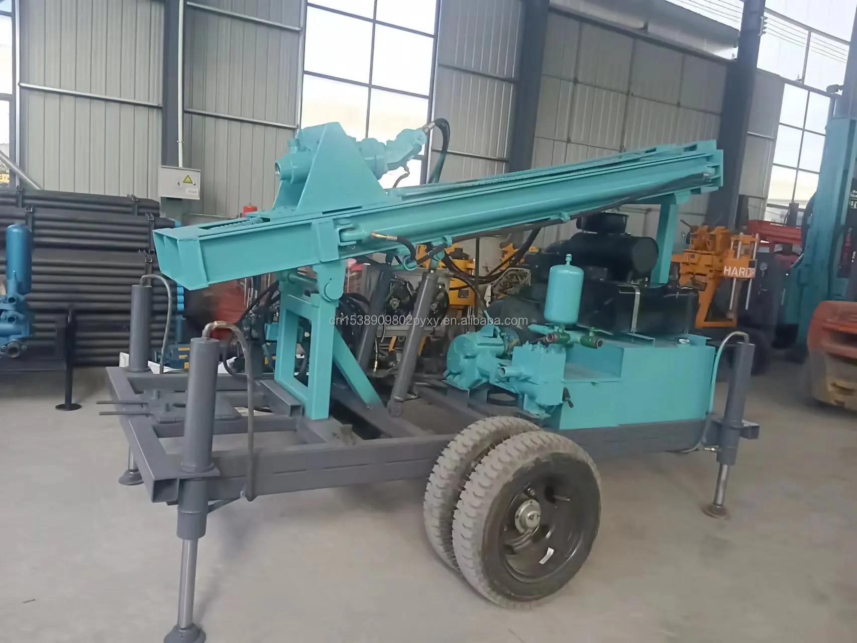 300 M Water Well Rig Portable Wheeled Pneumatic Borehole Deep Water ...