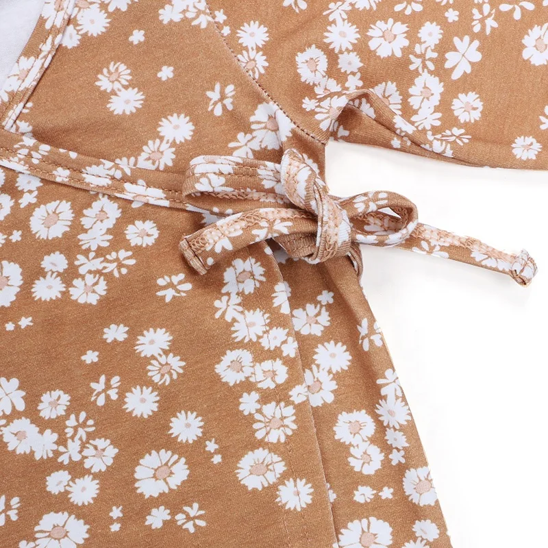 
OEM Бутик детский комбинезон для младенцев и малышей детский весенне-летний комбинезон с длинным рукавом и цветочным принтом на шнуровке для девочек 