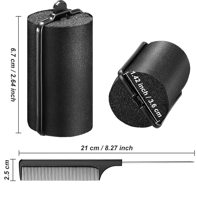 Factory Wholesale 18Pcs Black Satin Sponge Hair Rollers Set Soft Foam Sleeping Curler Roller for Hair Styling