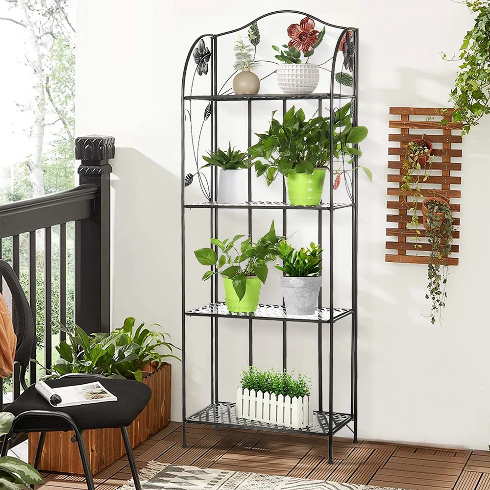 Foldable Corner Flower Stand Bookcase Shelf Metal Baker's Rack Wrought