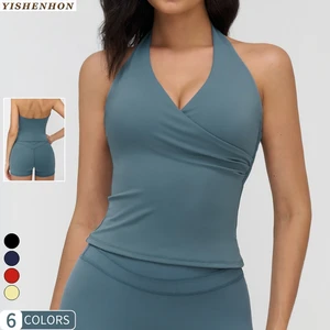 YSH Custom Plus Size Gym Women Yoga tank Top Workout Halter V-neck Tight Brushed Outdoor Running Fitness Sport Clothes