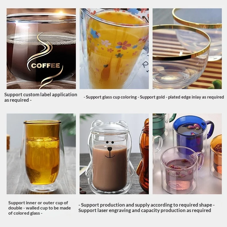 Wholesale High Borosilicate Glass Double-layer Insulated Heat Resistant Transparent Milk Coffee Beverage Cup Modern Handleless preview 5