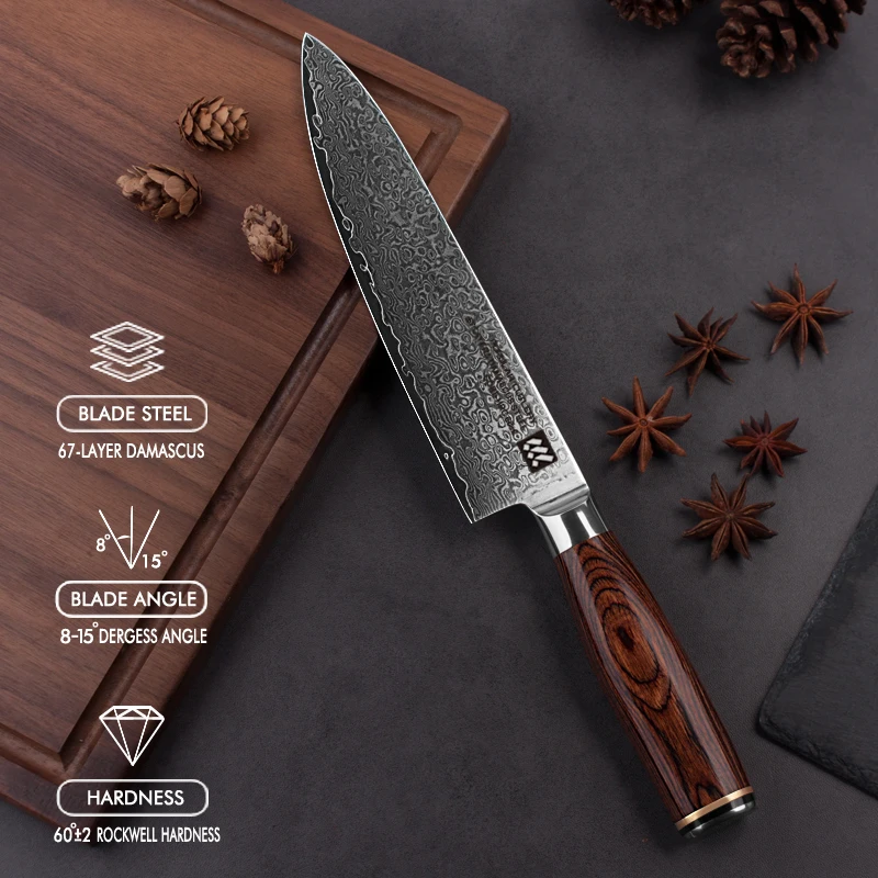 Custom Design Kitchenware 67 Layers Japanese Damascus Steel Vg10 Kitchen Knives Gift Chef Knife Set