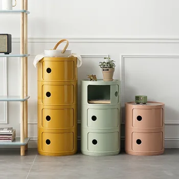 French Modern Design Small Nightstand Double-Layer Round Storage Cabinet with Drawers Bedside Table for Bedroom Under Desk