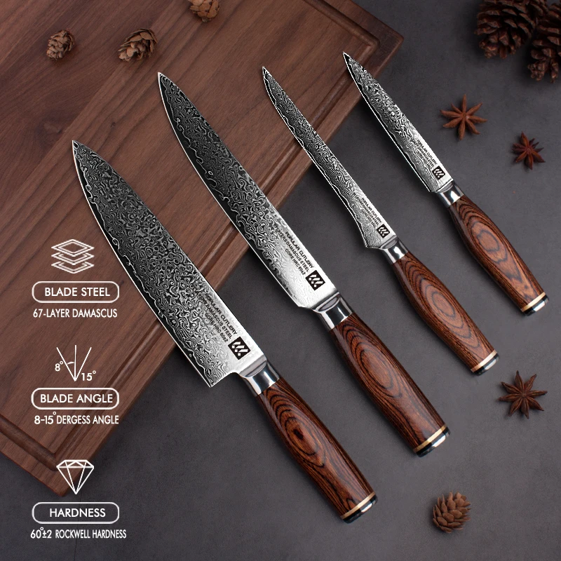 Custom Design Kitchenware 67 Layers Japanese Damascus Steel Vg10 Kitchen Knives Gift Chef Knife Set
