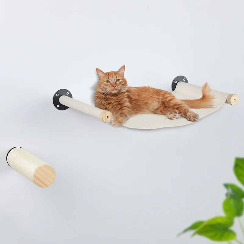 Wooden Cat Wall Shelves With Hammock Wall Mounted Sisal Cat Scratching Post Toy Cat Shelves And