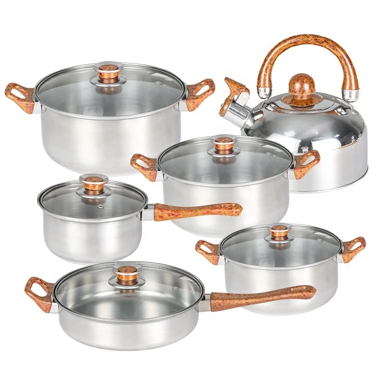12pcs Cooking Pot Kitchenware Stainless Steel Casserole Nonstick