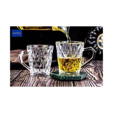 New Arrival Mugs Glass Tea Cups Diamond Cut Water Glassware Transparent with Handle Crystal Manufacturer Supply