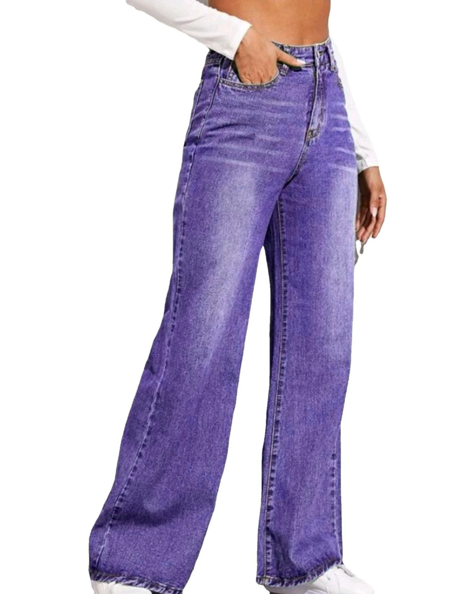 Wholesale New Design Wide Leg Casual Loose Jeans Full Length Straight Boyfriend Jeans for Women Zipper Fly factory