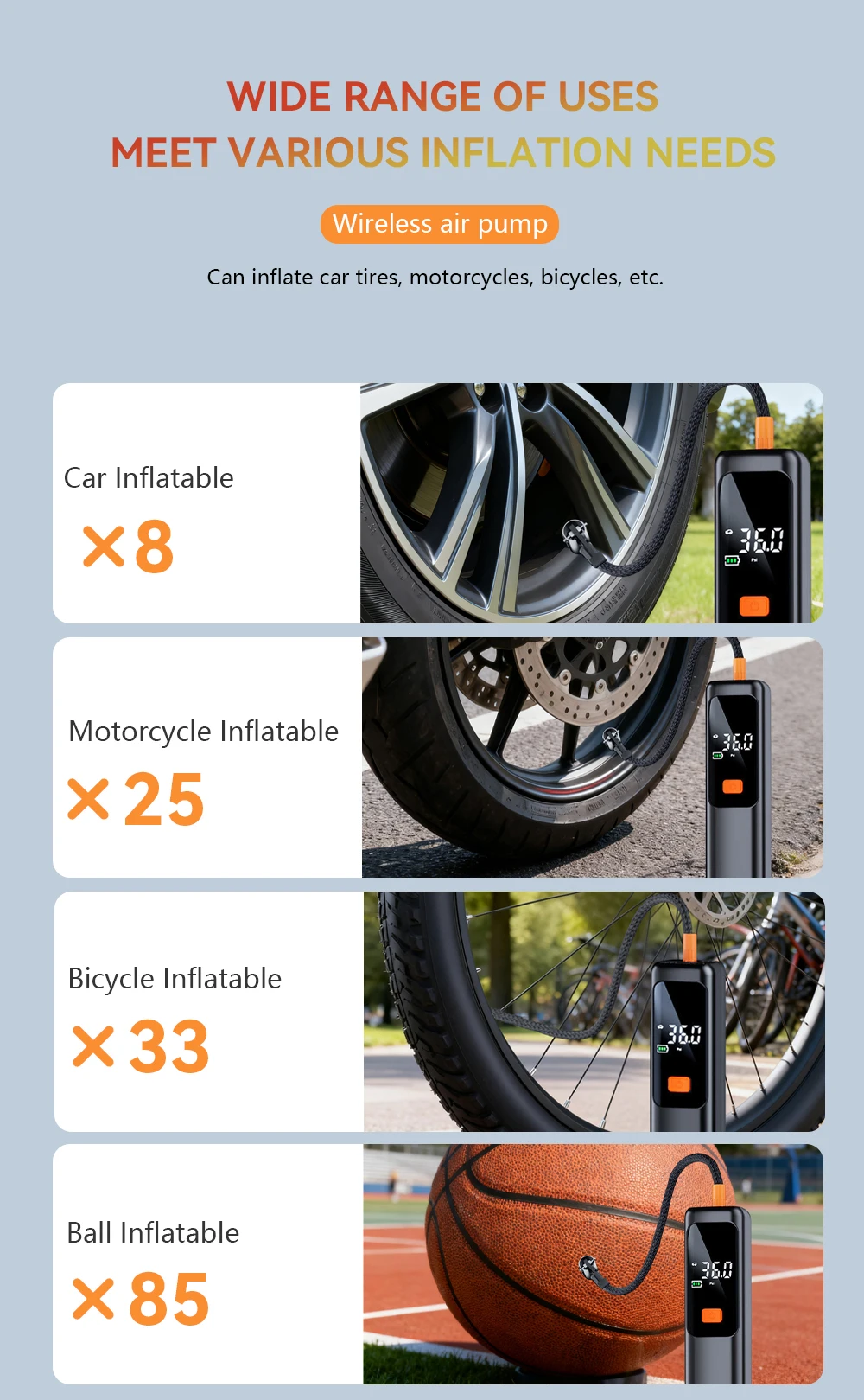 150psi Digital Display Air Pump Tire Inflator Portable Air Compressor for Car 150 PSI Electric Tire Inflation Cordless Tire Pump - view 6