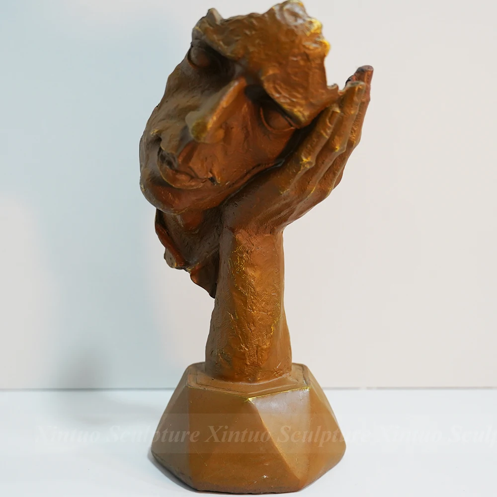Small Tabletop Decoration Metal Bronze Face Statue Silence Is Gold Statue