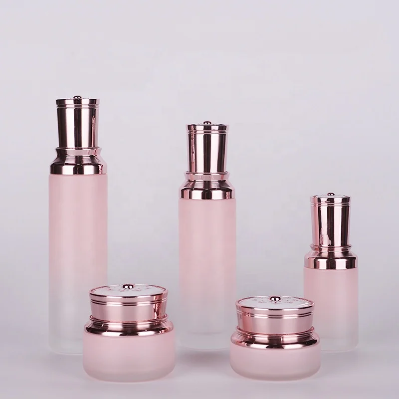 Luxury Cosmetic glass bottle set -- skincare container manufacturer-- new style design with pump&spray&gold cap-customization