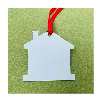 Manufacturer Gloss White Blank House Shaped Both Sides Sublimation Aluminum Christmas Ornament Metal Christmas Tree Pendant