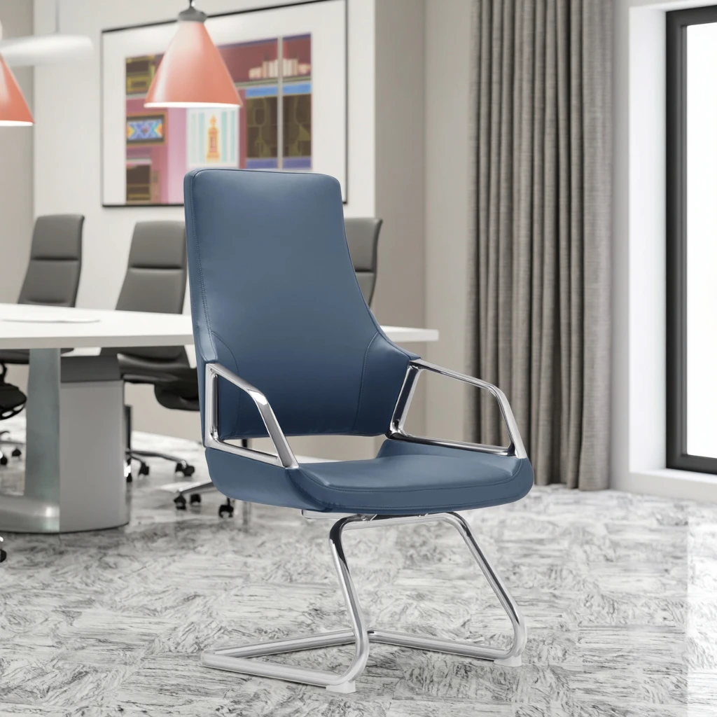 Industrial Chrome Sled Base Chair Waterproof Leather Upholstery Space Saving Solution 2