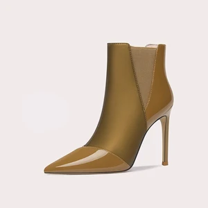 Designer Women's Microfiber Upper Custom Shoes Luxury High Heels Ankle Pointed Zip Hard-Wearing Fashionable for Winter