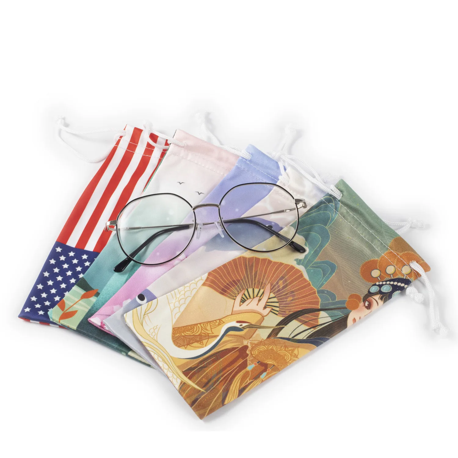 Custom Logo Printed Microfiber Sunglasses Glasses Pouch Bag Heat Transfer Technique Eyeglasses Care Product