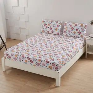 3pcs King Cartoon Printed Striped Floral Leaves Fitted Bed Sheet 100% Cotton 200TC Home Use