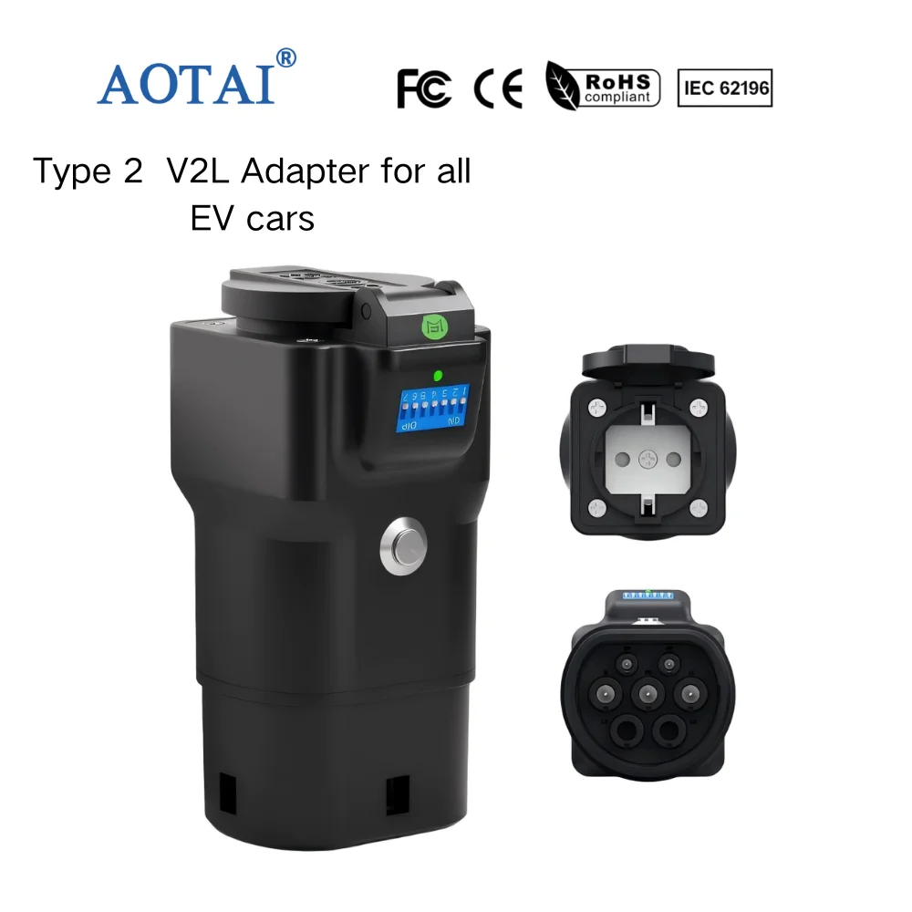 AOTAI New 7-Level Adjustable Resistance 16A 3.5kW Universal V2L Adapter Type 2 to Schuko for All EV Vehicles