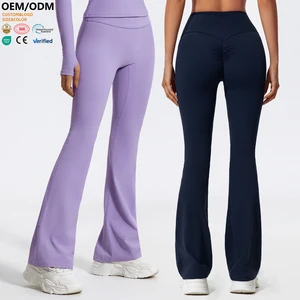 XW-XTLBK7025 Gym Clothing Moisture Wicking Pleated Activewear Stretchy Comfortable Quick Dry Elastic Flare Yoga Pants