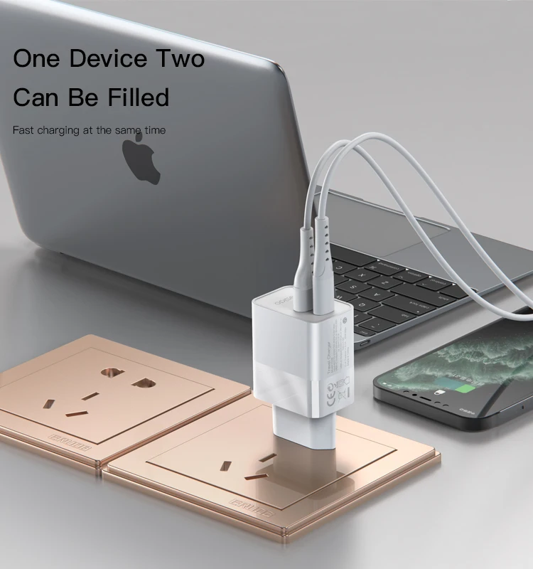 YC32 YESIDO Dual Port Multifunction Portable Wall USB and PD Type-C Max 20W Charger & Adapter