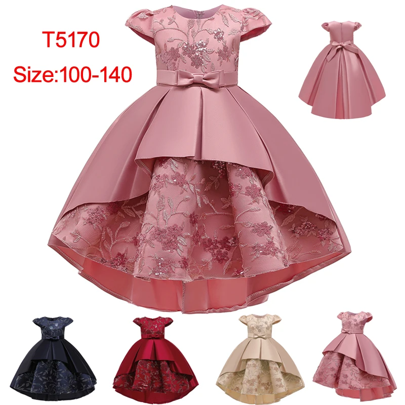 MQATZ Summer Girls' A-Line Knee-Length Cap-Sleeve Bow Ruffle Princess-Style Birthday Party Dress Peach Pink Satin Model T5170