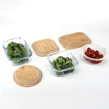 Sample Available Glass Food Storage Container with Bamboo Lid Bento Lunch Box