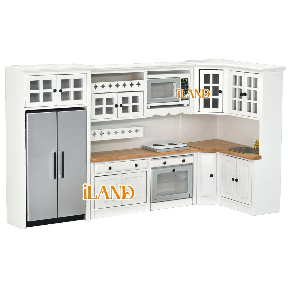 Source iLAND Wooden Dollhouse Furniture on 1 12 scale for Modern Doll House Kitchen Miniature Kitchen Cabinets Fridge Oven Microwave on m.alibaba