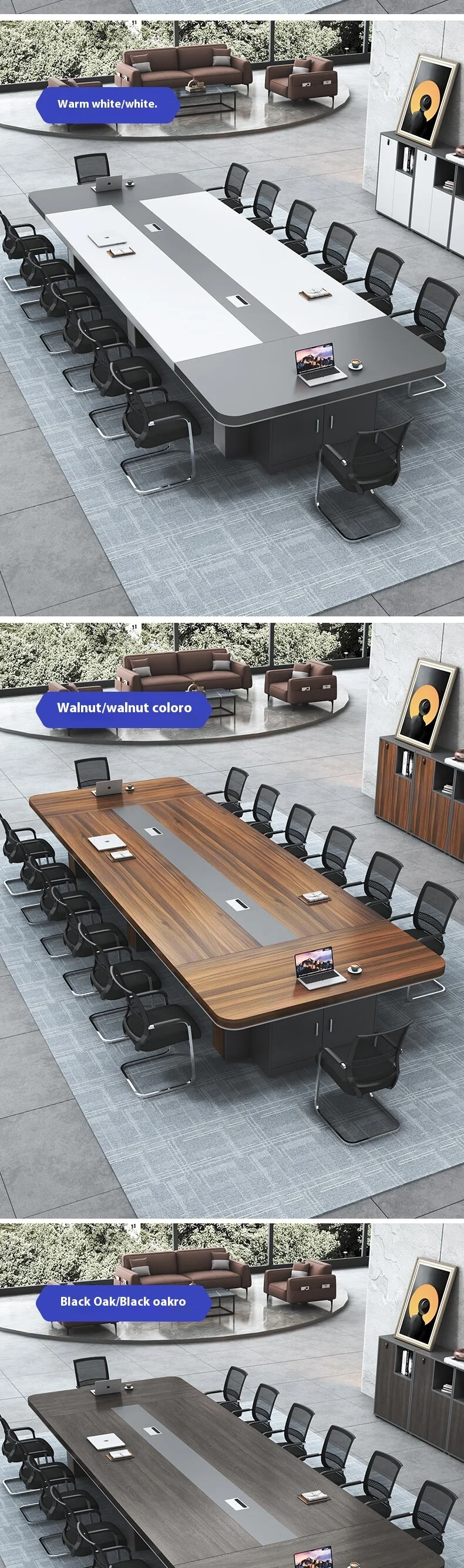 Modern Office Furniture Wood Panel Desk Set & Conference Room Boardroom Meeting Table with Chairs