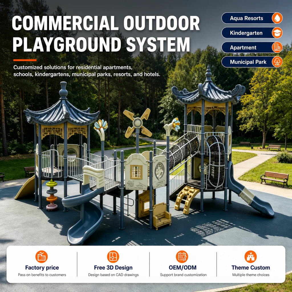 Chinese Theme Outdoor Playground Equipment Kids Climbing Frame Slide Swing Set School Galvanized Steel CE CPC Certified OEM Safe