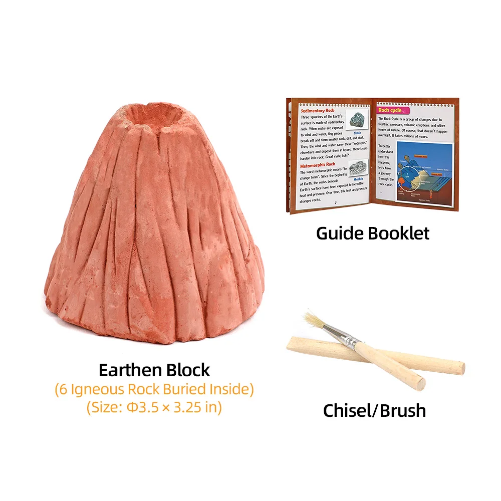Volcano Eruption Science Rock Excavation Toy Set 6 Stone Discover ...