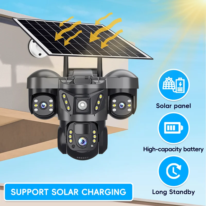 V380 Pro Triple Lens Solar 4G Camera - 6MP Waterproof Network