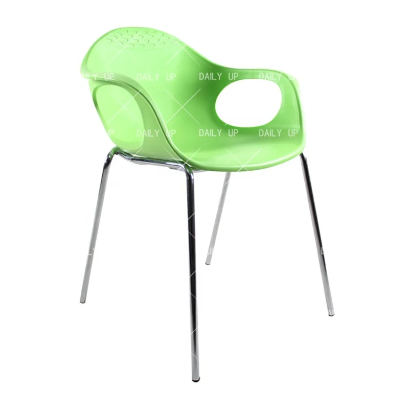 Concise Plastic Living Room Chair With Armrest Steel Frame Kitchen Dining Chair Outdoor Garden Chair With Large Seat