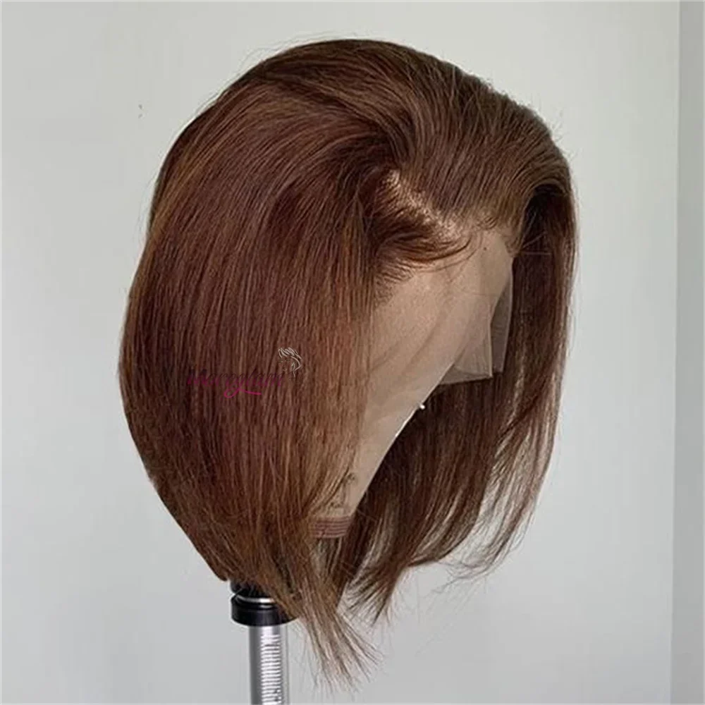 Chocolate Brown Short Bob Wig Human Hair 13x4 Lace Front Wig Brown Straight Short Bob Wigs For Woman Bleached Bob Wig_voghion.com